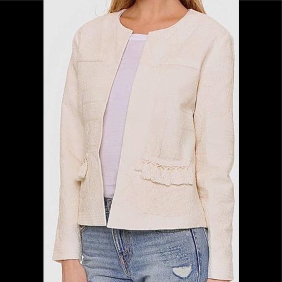 Anine Bing Embroidered Open Front Jacket Cream S - Picture 1 of 10